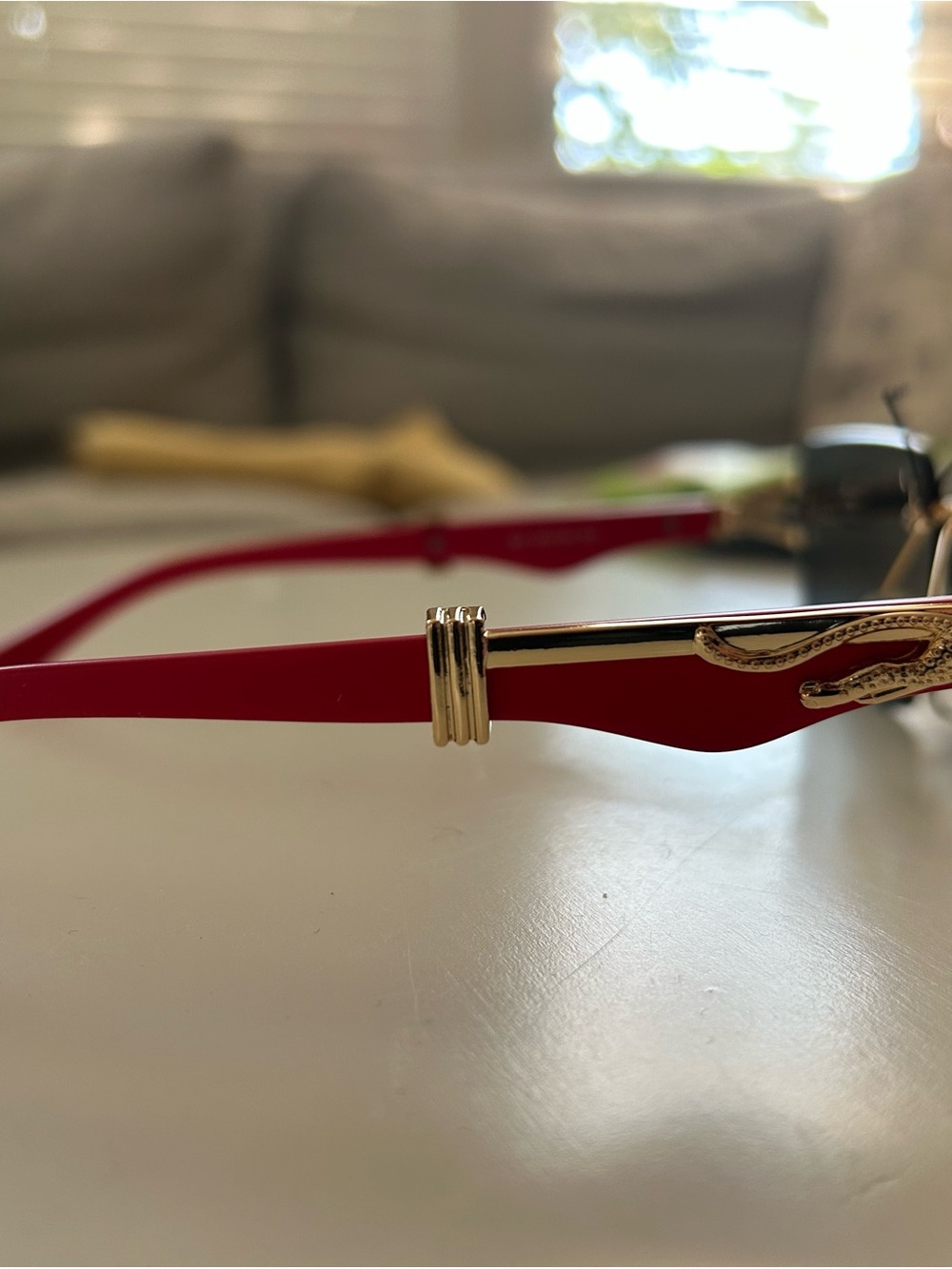 Men’s Rimless Sunglasses — Black Lenses with Red & Gold Accents - Picture 2 of 5